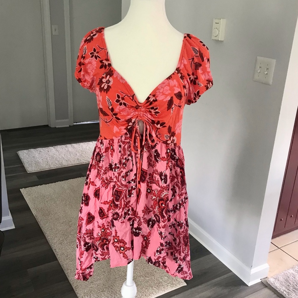 Free People Orange & Pink Floral Mini Dress/Tunic